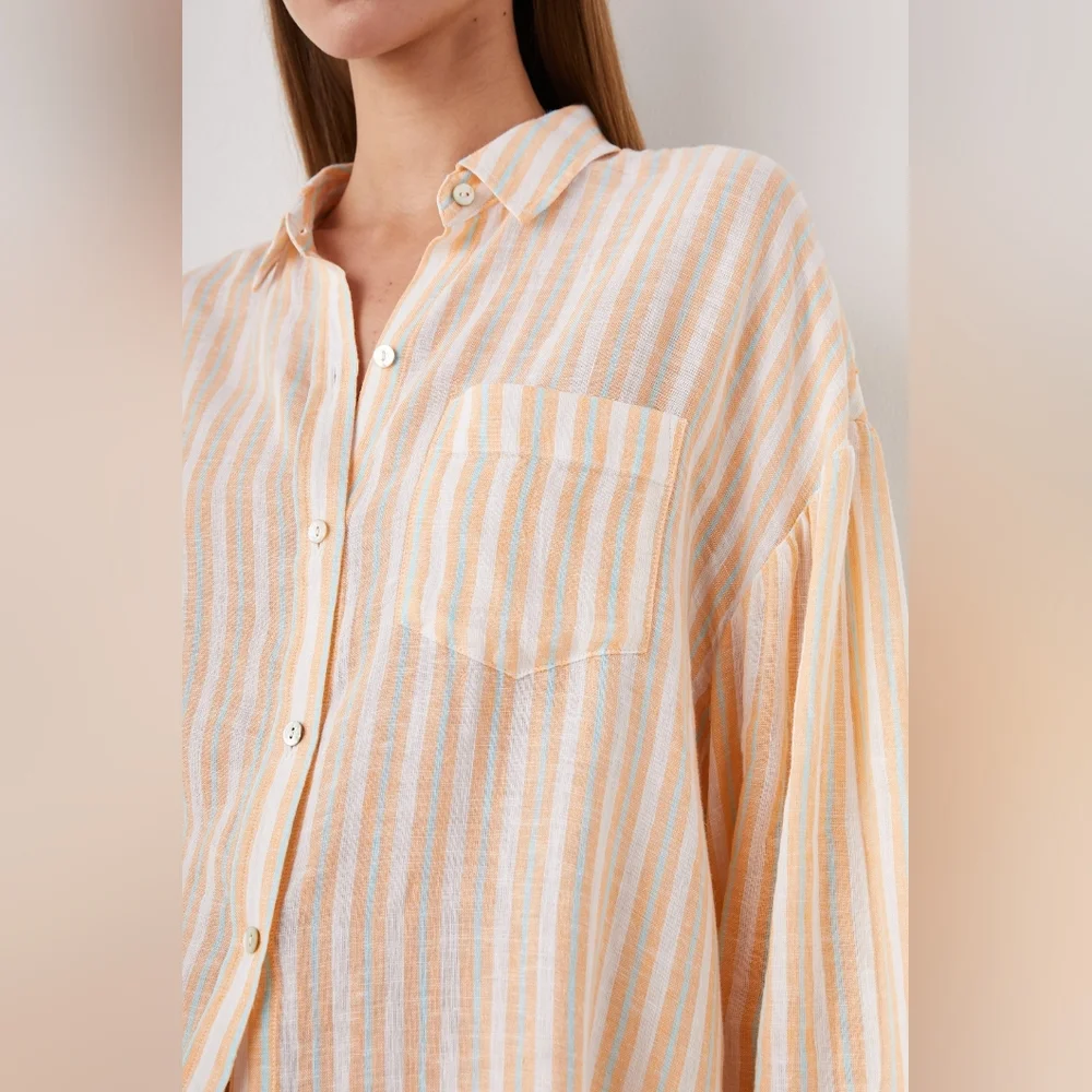 RAILS Clio Clementine Stripe Top Blouse Linen Eco XL Oversized NWT - Picture 3 of 6